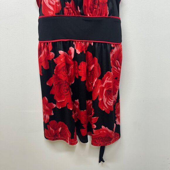 Y2k Red & Black Floral Sleeveless JFW baby-doll Dress Waist Tie - XL whimsigoth - Picture 2 of 9